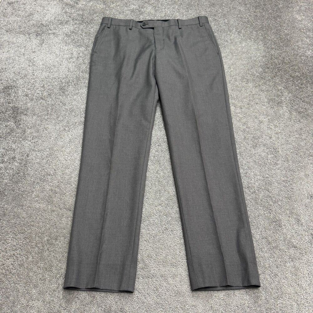 Suitshop Slim Fit Suit Dress Pants Mens 35R Gray Flat Front Straight Leg Trouser